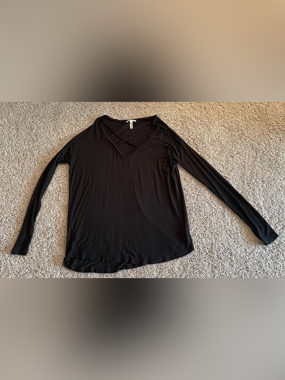 PINK Victoria's Secret Black Long-Sleeve V-Neck Top with Crisscross